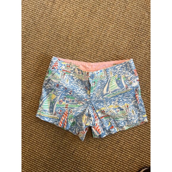 Lilly Pulitzer Blue Get Nauti Boats Sailing Nautical Callahan Shorts Size 4 - Picture 1 of 8